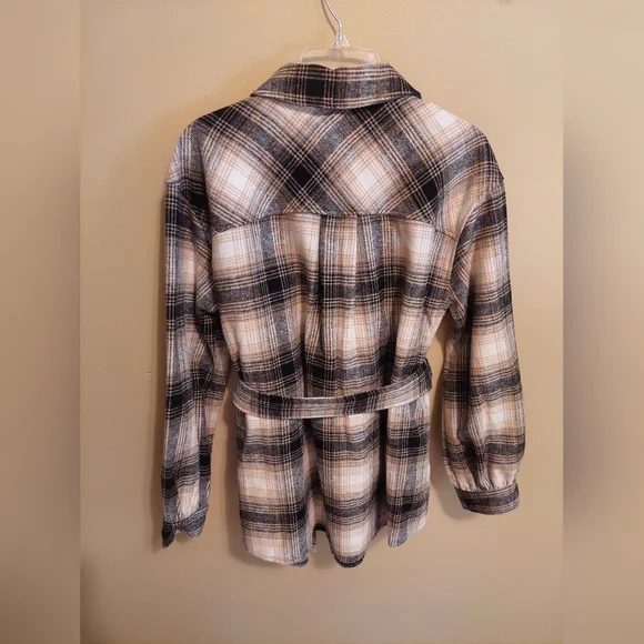 Laundry By Shelli Sega Plaid Jacket Flannel Shacket Utility Belted - Picture 3 of 7